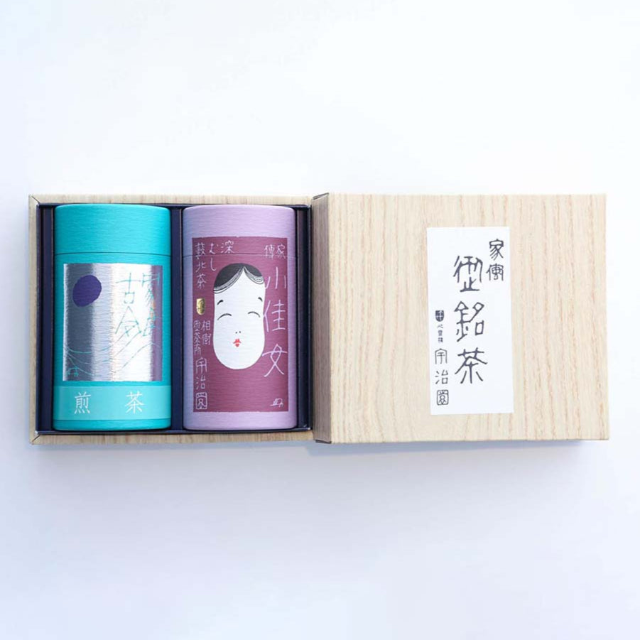 【煎茶】風月古今 “ふうげつここん” 進物缶入り (80g)・【深蒸し煎茶】小佳女 “おかめ” 進物缶入り (80g)